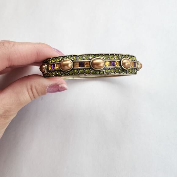 Heidi Daus Bangle Bracelet Hinge Old Gold Bronze Cognac Pearl Everyday elegance - Picture 2 of 12